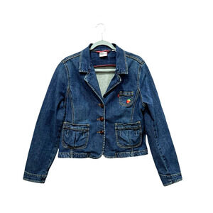 Levi's Blue Denim Jean Red Tab Jacket Women's Size XL Embroidered Strawberry